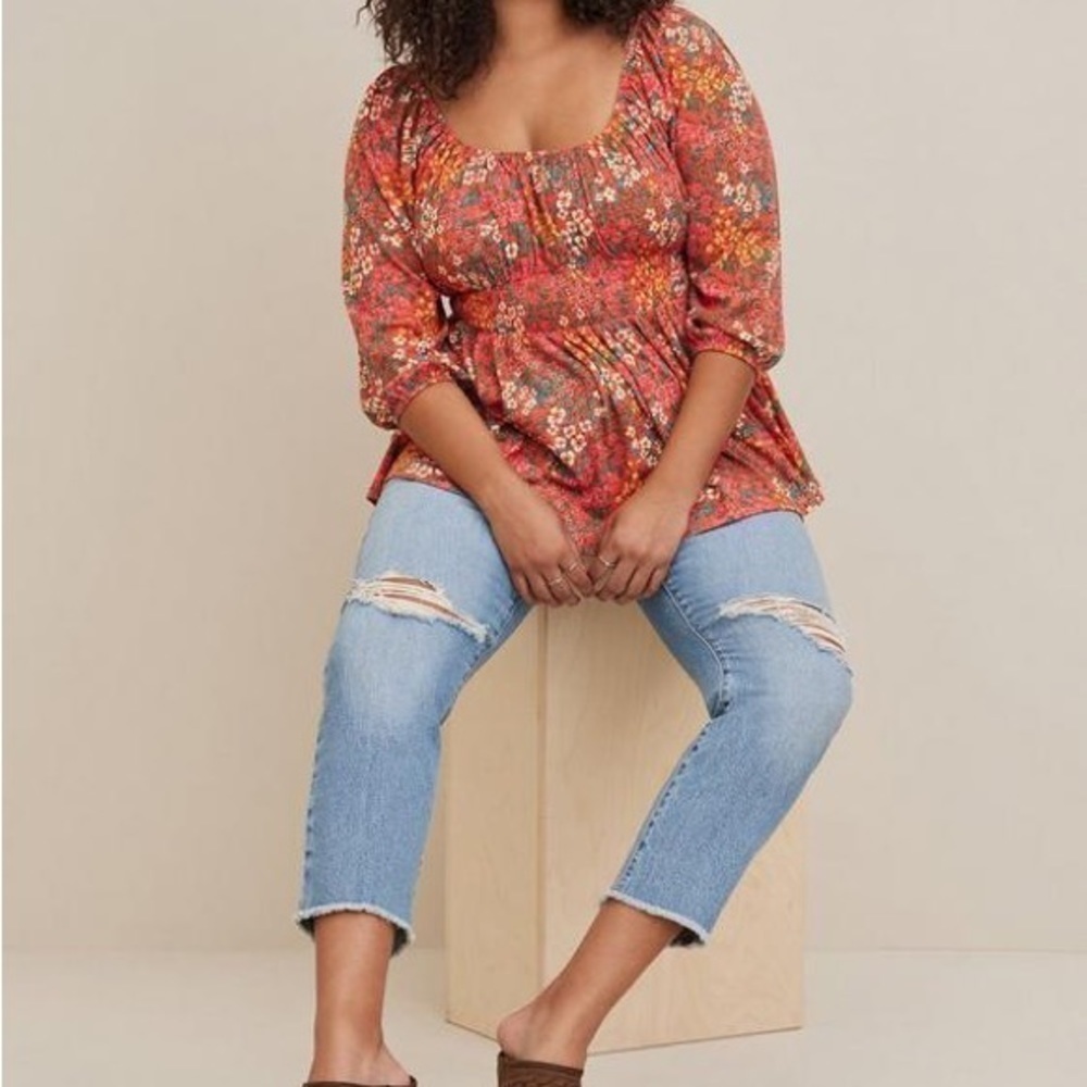 Torrid Romantic Orange Textured Jersey Smocked Waist Top floral NWT 4X Women’s - Picture 10 of 10